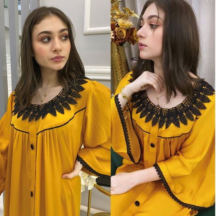 Women Solid Color Lace Collar Flower Dress
