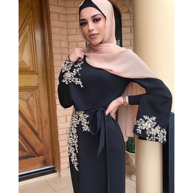 Women Beaded Flared Sleeve Lace-up Dress