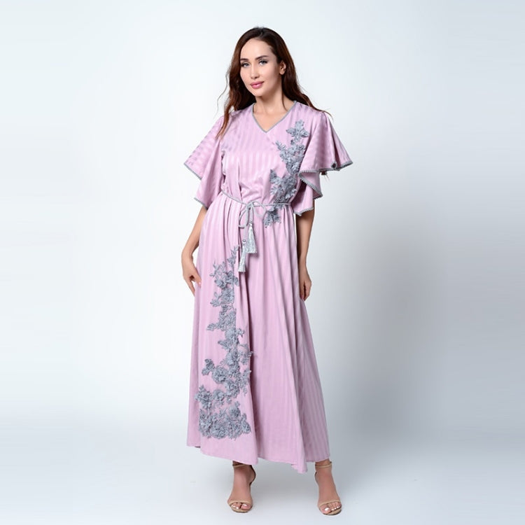 Women Lotus Leaf Sleeve Embroidered Beaded Three-dimensional Flower Dress