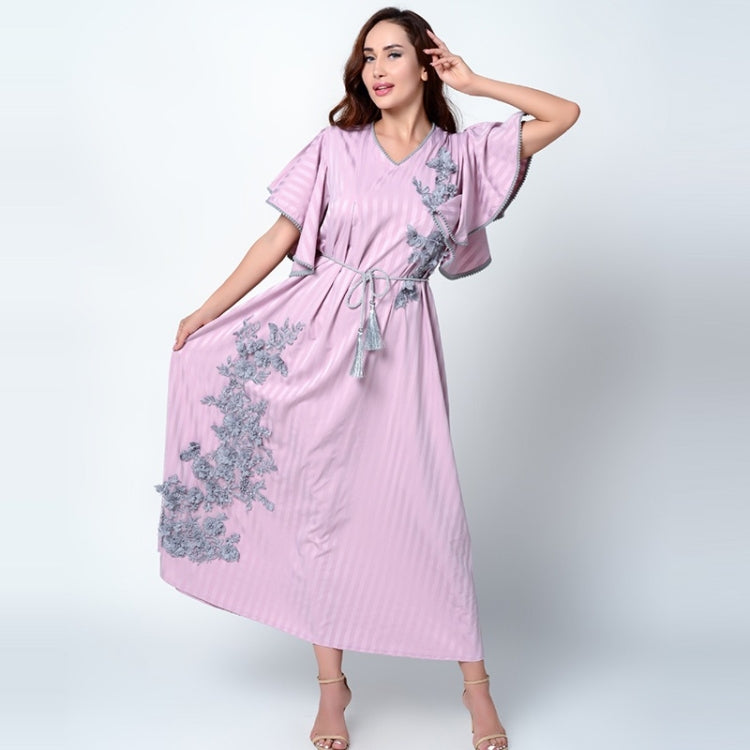 Women Lotus Leaf Sleeve Embroidered Beaded Three-dimensional Flower Dress