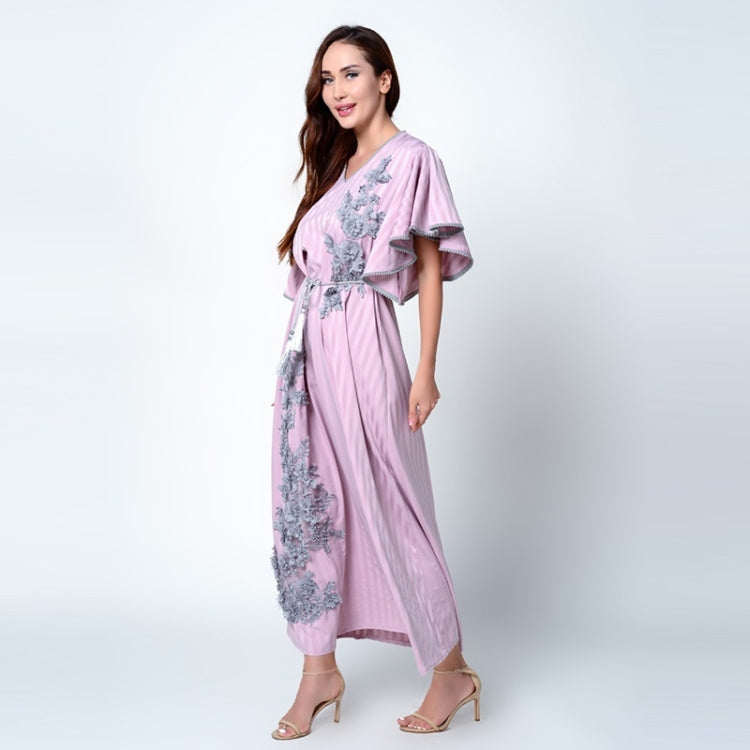 Women Lotus Leaf Sleeve Embroidered Beaded Three-dimensional Flower Dress