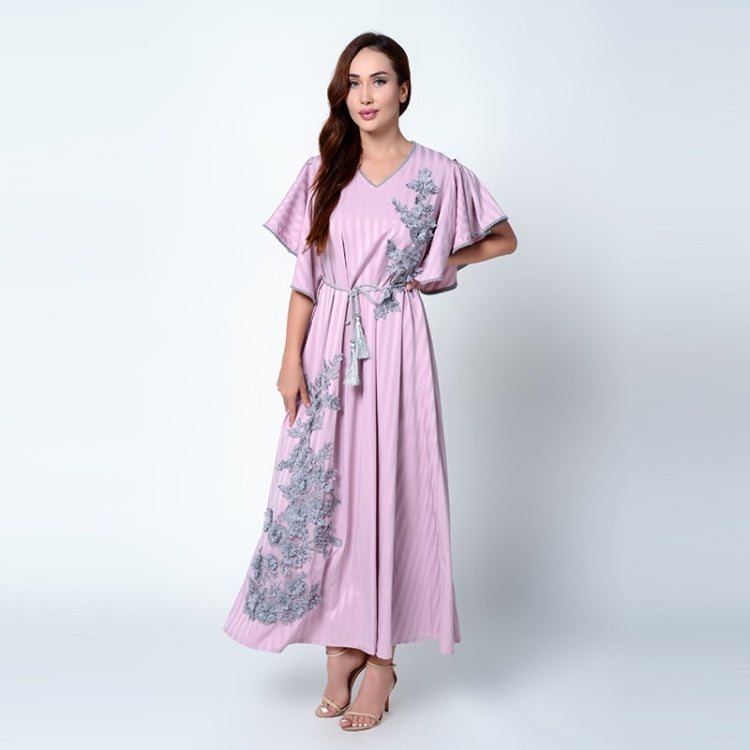 Women Lotus Leaf Sleeve Embroidered Beaded Three-dimensional Flower Dress