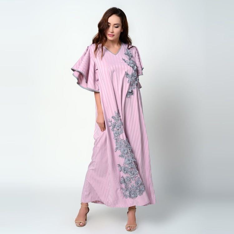 Women Lotus Leaf Sleeve Embroidered Beaded Three-dimensional Flower Dress