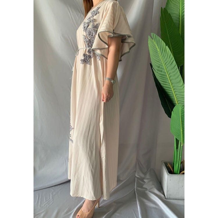 Women Lotus Leaf Sleeve Embroidered Beaded Three-dimensional Flower Dress