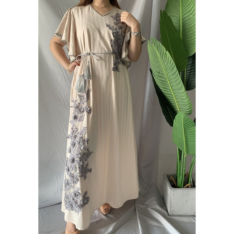 Women Lotus Leaf Sleeve Embroidered Beaded Three-dimensional Flower Dress