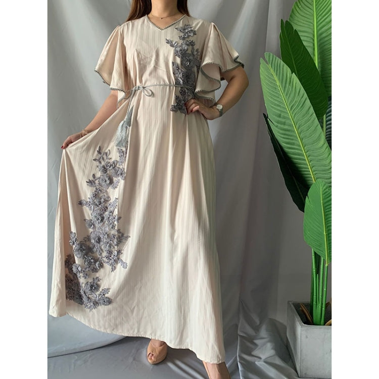 Women Lotus Leaf Sleeve Embroidered Beaded Three-dimensional Flower Dress