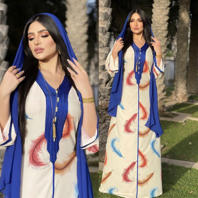 Women Long-sleeved Printed Feather Robe