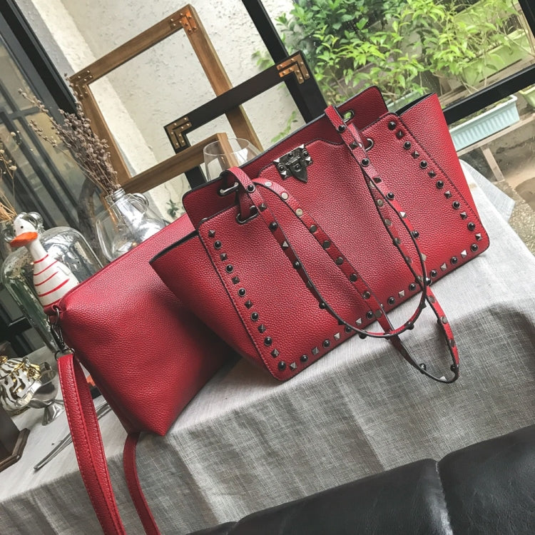 2 in 1 Fashionable PU Leather Rivet Women's Handbag Single-shoulder Bag Messenger Bag