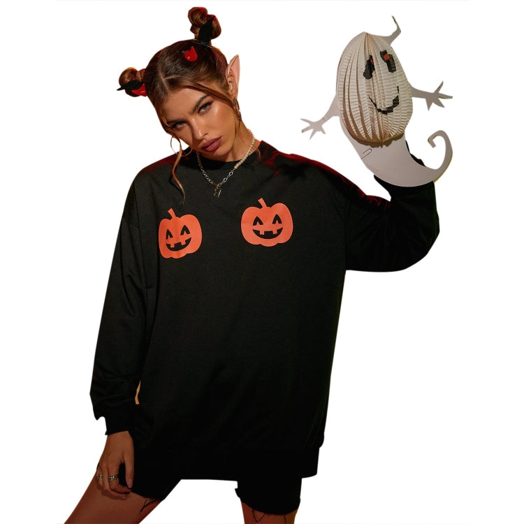 Halloween Personalized Pumpkin Print Round Neck Long Sleeve Casual Sweatshirt for Women