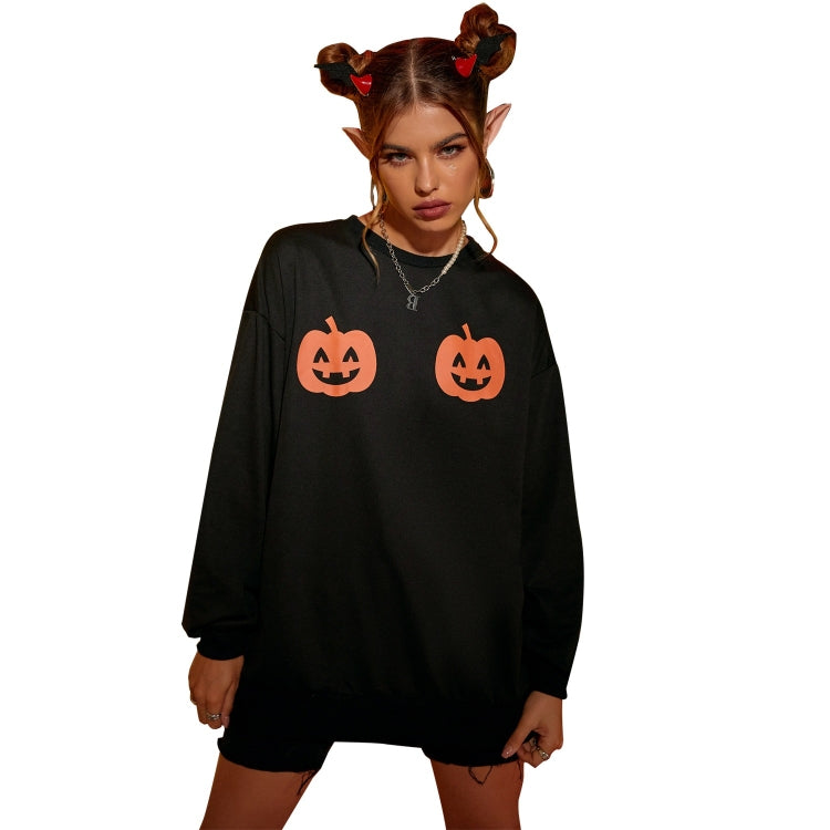 Halloween Personalized Pumpkin Print Round Neck Long Sleeve Casual Sweatshirt for Women