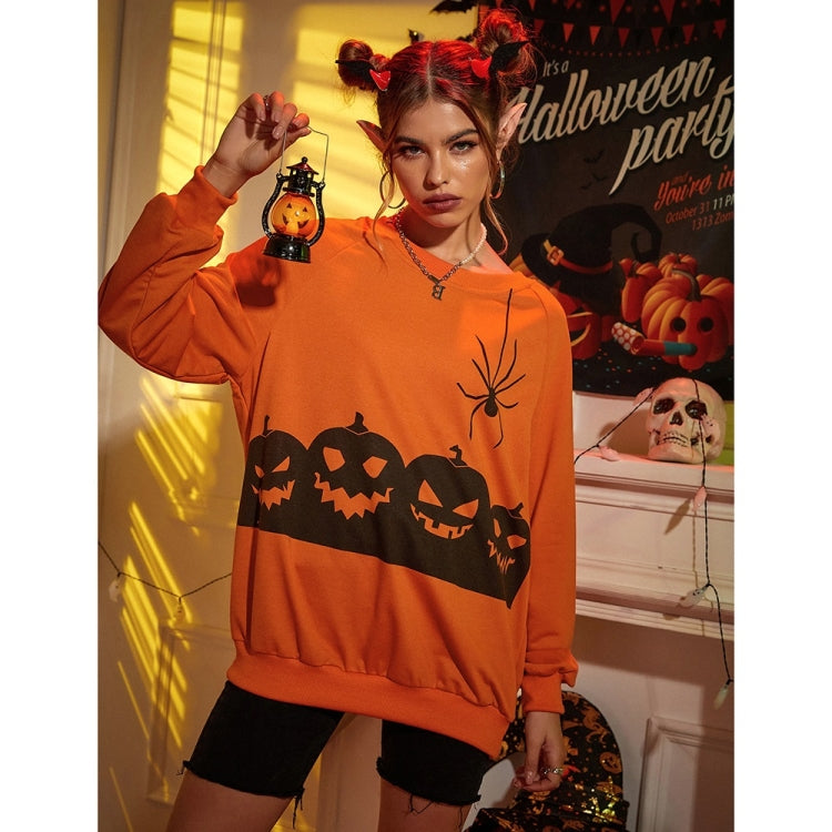 Halloween Personalized Spider Pumpkin Print Round Neck Long Sleeve Casual Sweatshirt for Women