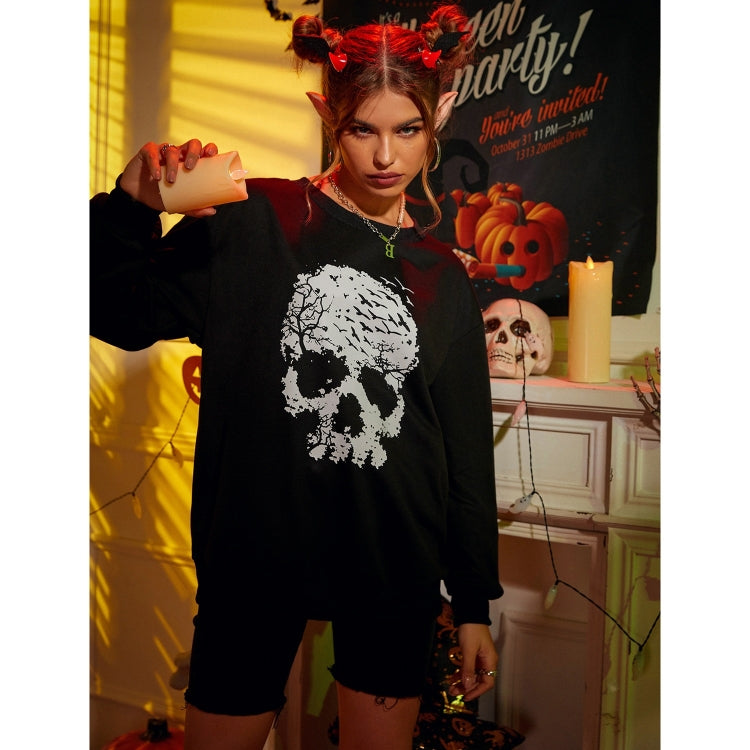 Halloween Personalized Skull Print Round Neck Long Sleeve Casual Sweatshirt for Women