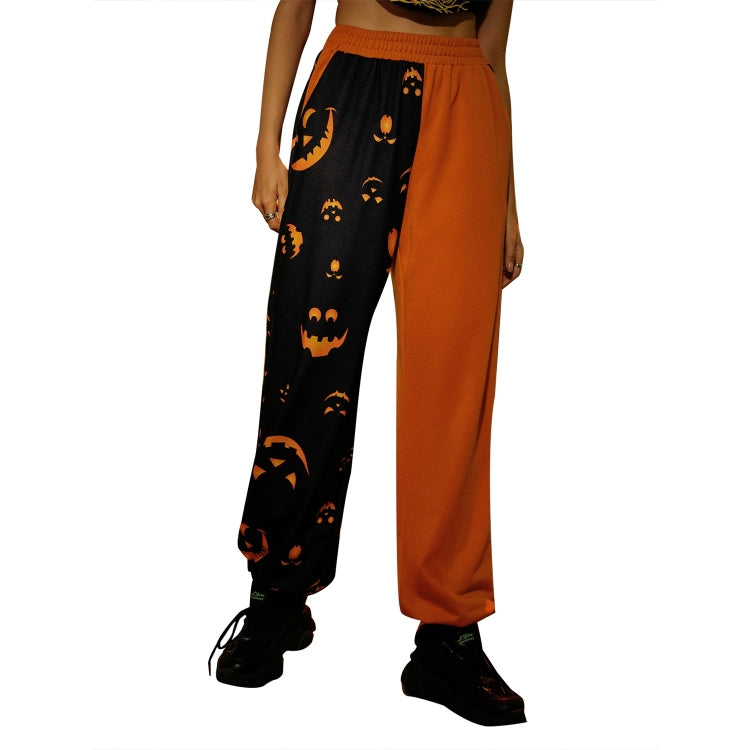 Halloween Personality Pumpkin Print Stitching Casual Trousers for Women