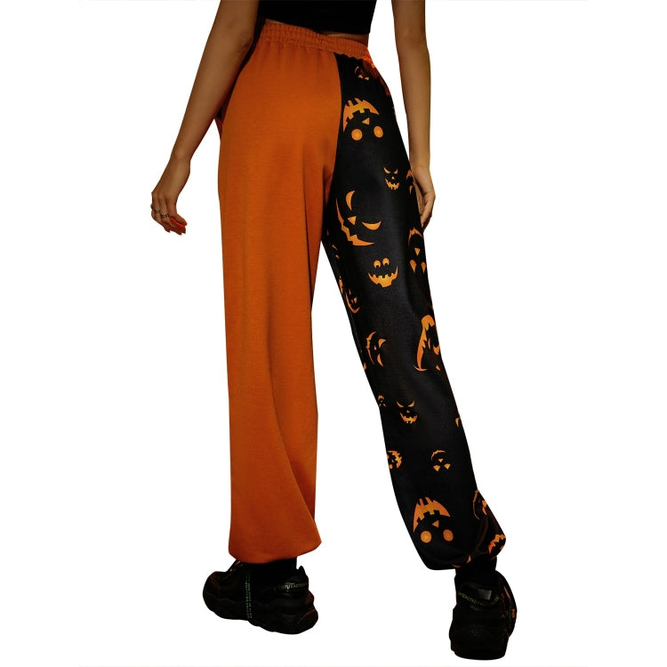 Halloween Personality Pumpkin Print Stitching Casual Trousers for Women