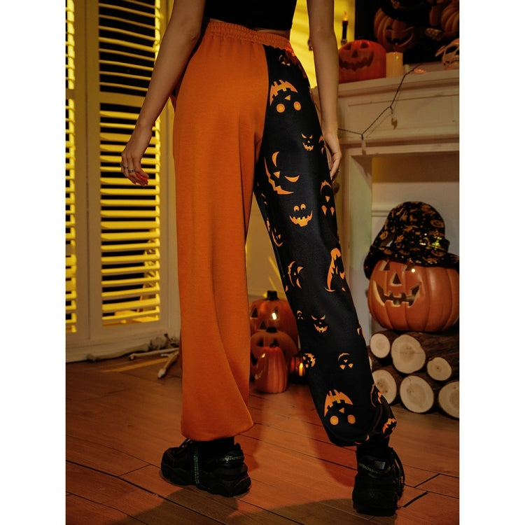 Halloween Personality Pumpkin Print Stitching Casual Trousers for Women