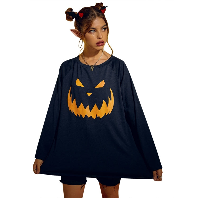 Halloween Personalized Pumpkin Print Round Neck Long Sleeve T-Shirt for Women
