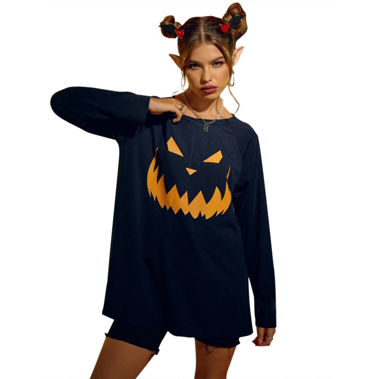 Halloween Personalized Pumpkin Print Round Neck Long Sleeve T-Shirt for Women