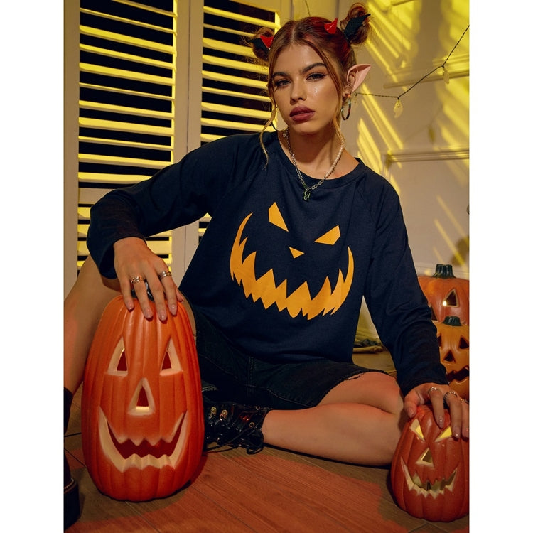 Halloween Personalized Pumpkin Print Round Neck Long Sleeve T-Shirt for Women