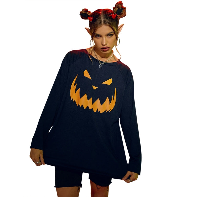 Halloween Personalized Pumpkin Print Round Neck Long Sleeve T-Shirt for Women