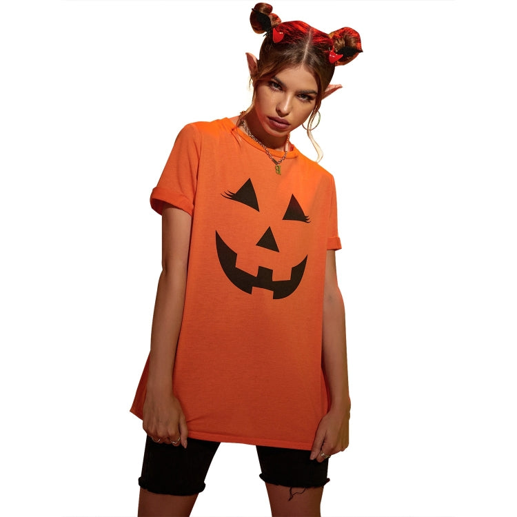 Halloween Personalized Pumpkin Print Round Neck Short Sleeve T-Shirt for Women