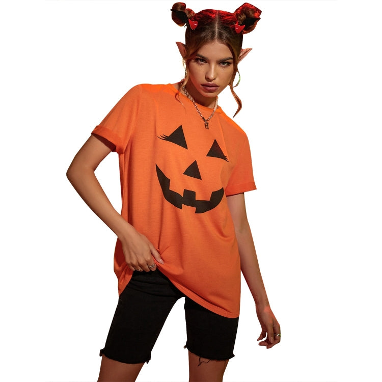 Halloween Personalized Pumpkin Print Round Neck Short Sleeve T-Shirt for Women