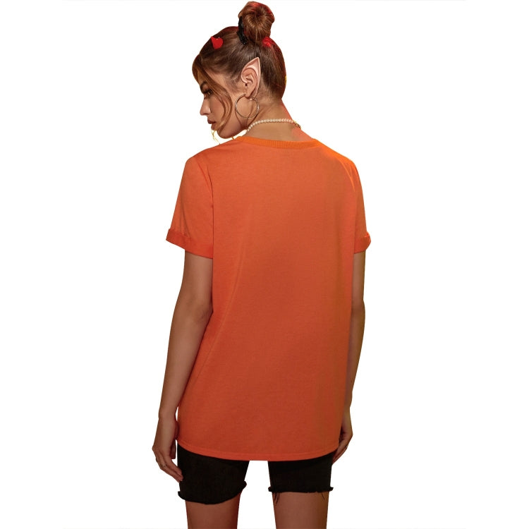 Halloween Personalized Pumpkin Print Round Neck Short Sleeve T-Shirt for Women