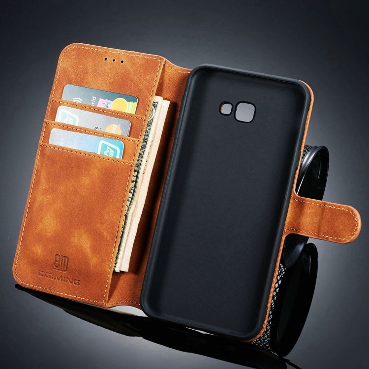 DG.MING Retro Oil Side Horizontal Flip Case for Galaxy J4+, with Holder & Card Slots & Wallet