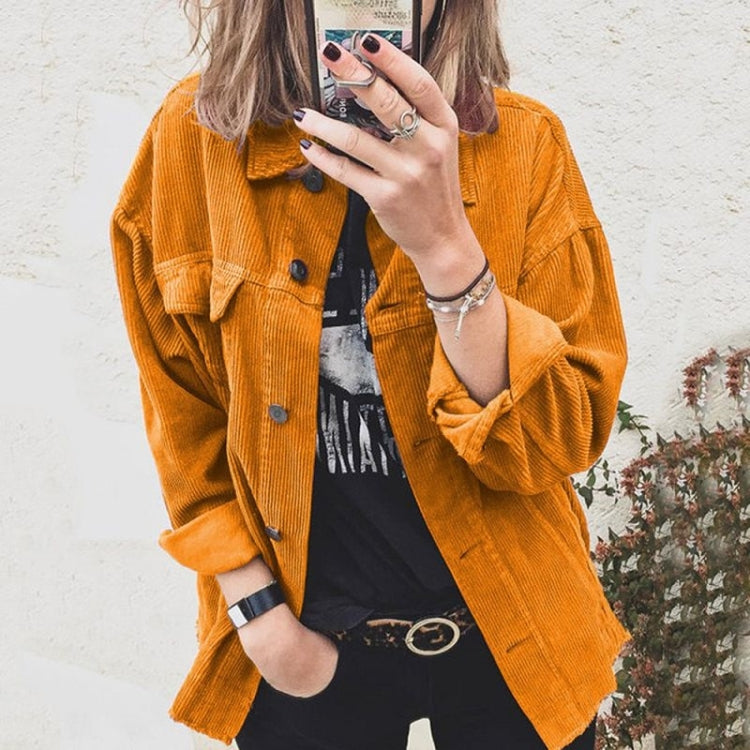 Lapel Long Sleeve Corduroy Jacket Shirt Loose Casual Cardigan Jacket for Ladies