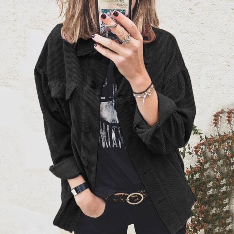 Lapel Long Sleeve Corduroy Jacket Shirt Loose Casual Cardigan Jacket for Ladies