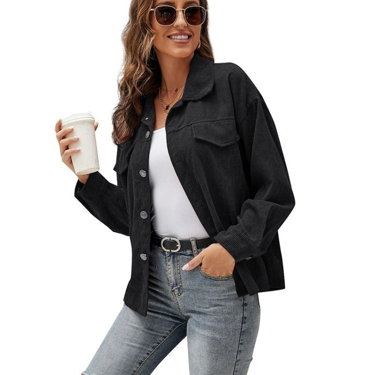 Lapel Long Sleeve Corduroy Jacket Shirt Loose Casual Cardigan Jacket for Ladies