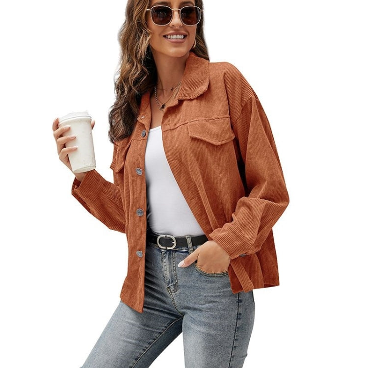 Lapel Long Sleeve Corduroy Jacket Shirt Loose Casual Cardigan Jacket for Ladies