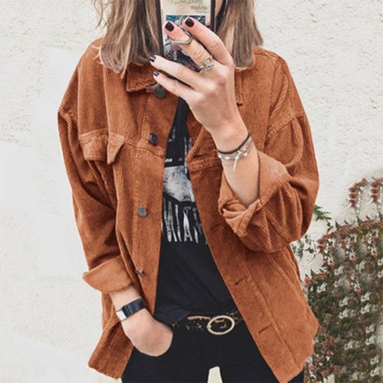 Lapel Long Sleeve Corduroy Jacket Shirt Loose Casual Cardigan Jacket for Ladies