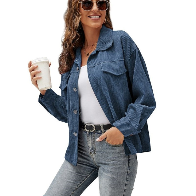 Lapel Long Sleeve Corduroy Jacket Shirt Loose Casual Cardigan Jacket for Ladies