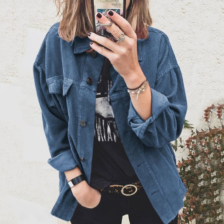 Lapel Long Sleeve Corduroy Jacket Shirt Loose Casual Cardigan Jacket for Ladies