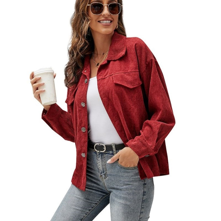 Lapel Long Sleeve Corduroy Jacket Shirt Loose Casual Cardigan Jacket for Ladies