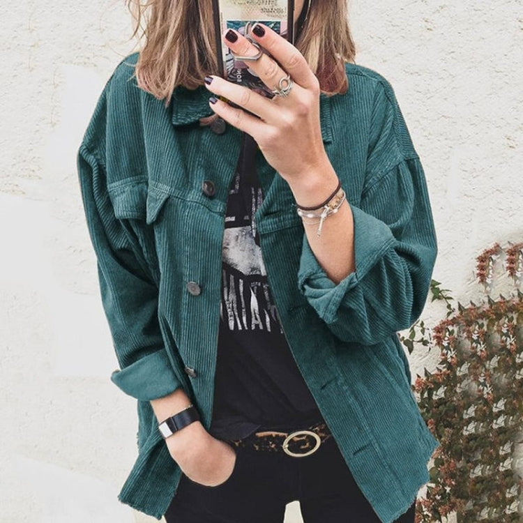 Lapel Long Sleeve Corduroy Jacket Shirt Loose Casual Cardigan Jacket for Ladies