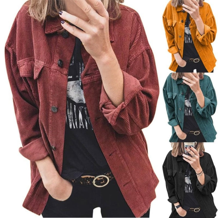 Lapel Long Sleeve Corduroy Jacket Shirt Loose Casual Cardigan Jacket for Ladies
