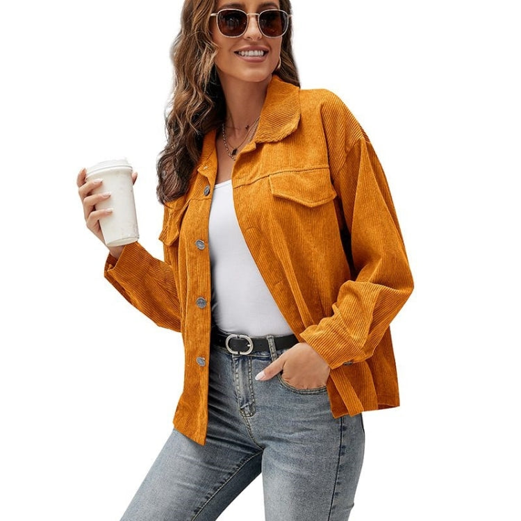 Lapel Long Sleeve Corduroy Jacket Shirt Loose Casual Cardigan Jacket for Ladies