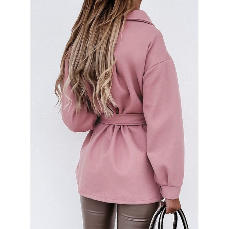Solid Color Lapel Mid-length Woolen Coat With Belt for Ladies