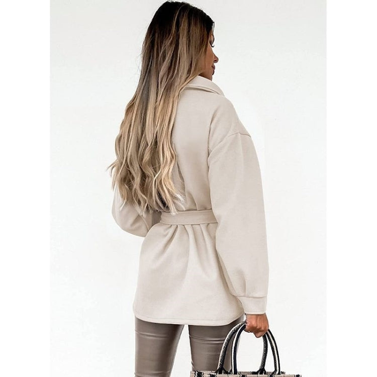 Solid Color Lapel Mid-length Woolen Coat With Belt for Ladies