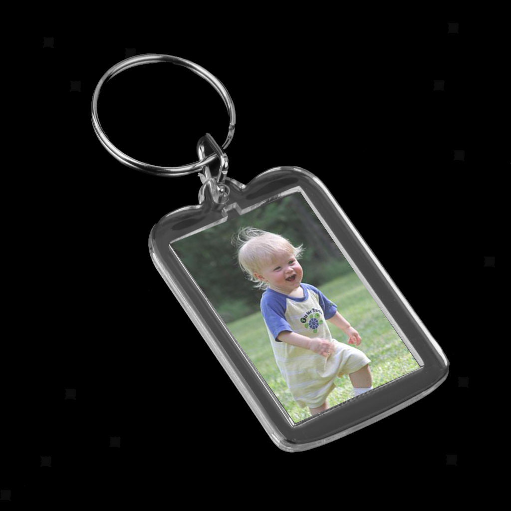 100 Pack Rectangular Acrylic Photo Picture Frame Key Ring Keychain DIY Clear