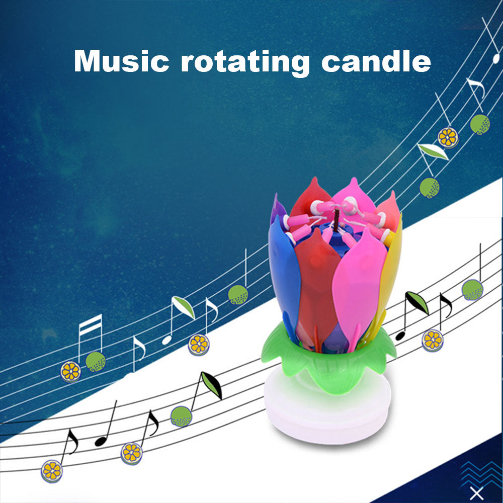 5x Musical Candle Lotus Flower Rotating Candles Light Happy Birthday Party Gift