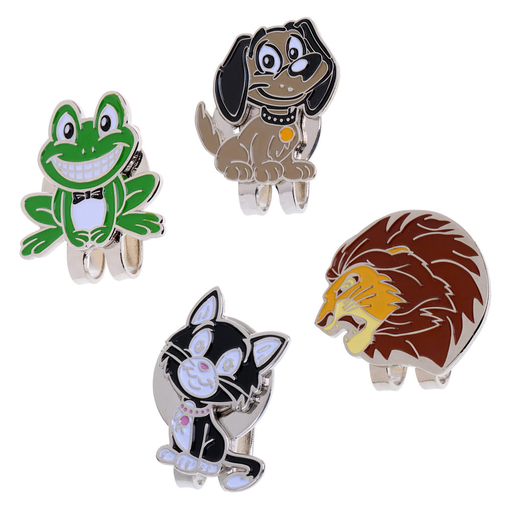 4pcs Magnetic Hat Clips with Golf Ball Marker, Cute Cartoon Animal Patterns