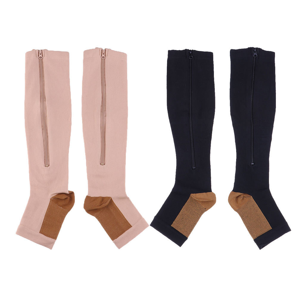 2 Pairs Copper Compression Socks Leg Support Open Toe Stockings XXL