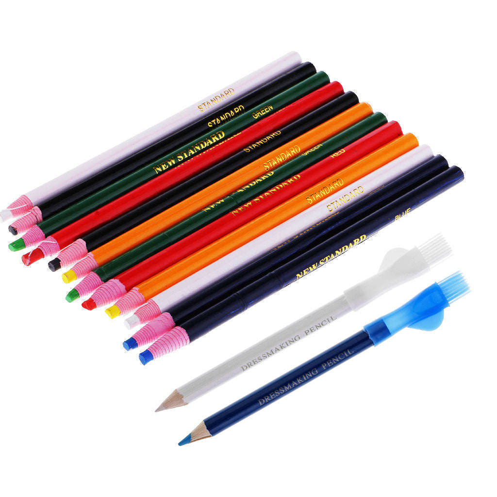 2Pcs Dressmaking Chalk Pencil +12Pcs Peel-off Marker Pencil Pen Mixed Color