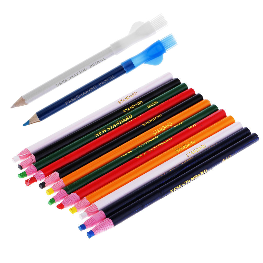 2Pcs Dressmaking Chalk Pencil +12Pcs Peel-off Marker Pencil Pen Mixed Color