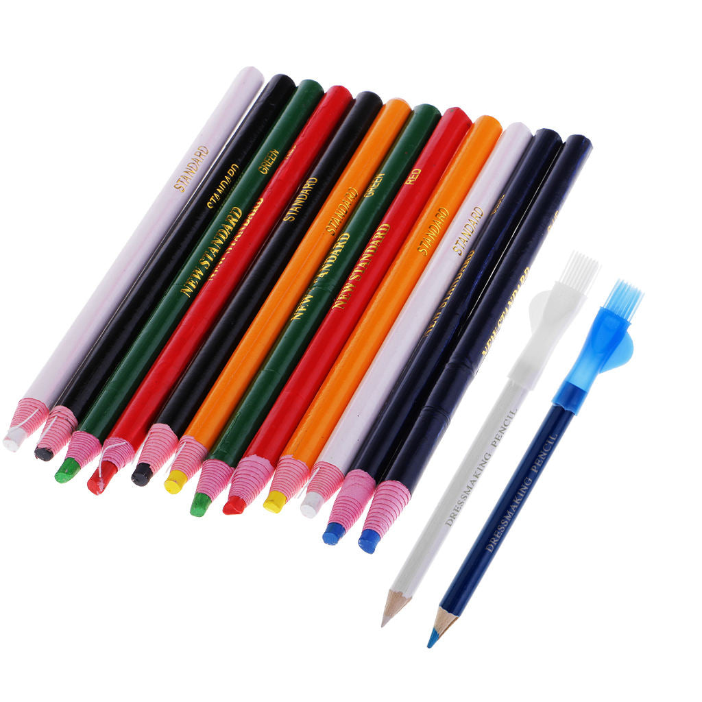 2Pcs Dressmaking Chalk Pencil +12Pcs Peel-off Marker Pencil Pen Mixed Color