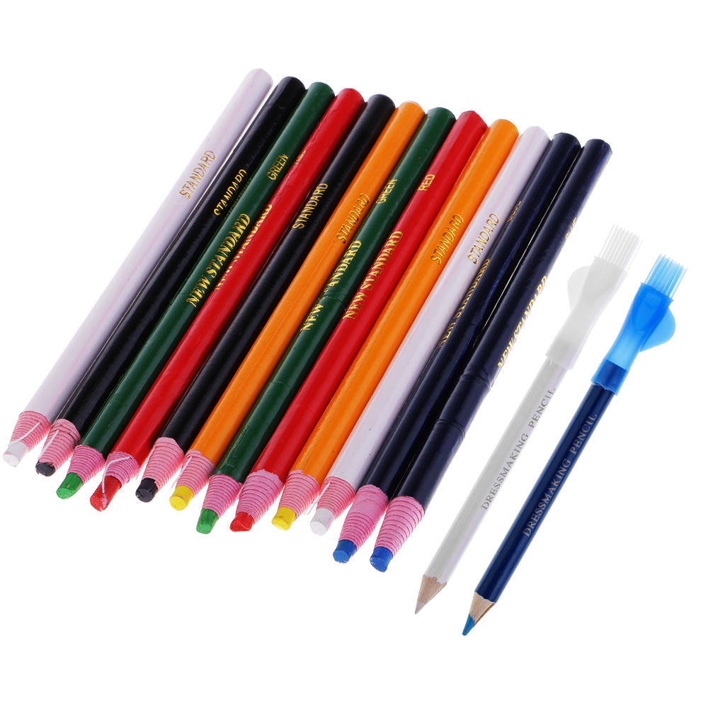 2Pcs Dressmaking Chalk Pencil +12Pcs Peel-off Marker Pencil Pen Mixed Color