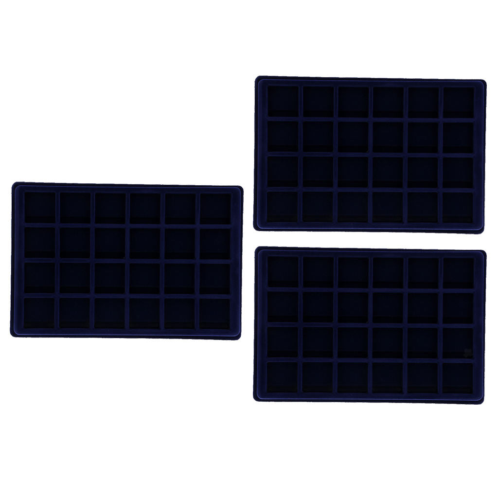 3Pieces 24 Grid Velvet Frame Series Coin /Jewelry Display Tray for Coin/Jewelry
