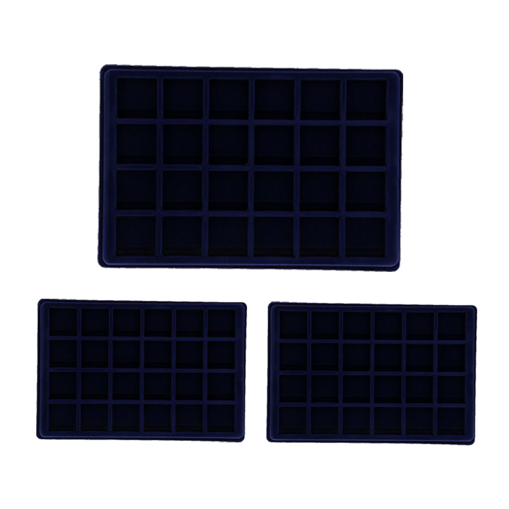 3Pieces 24 Grid Velvet Frame Series Coin /Jewelry Display Tray for Coin/Jewelry